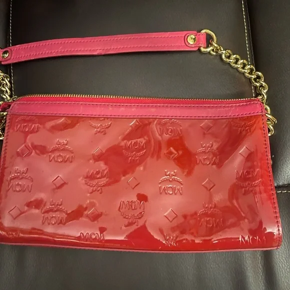 MCM Red Patent Leather Clutch with Gold Chain - Picture 7 of 10